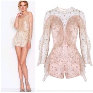 Alice McCall Sz 6 Shooting Stars Sparkle Mesh Long Sleeve Romper Blush Pink